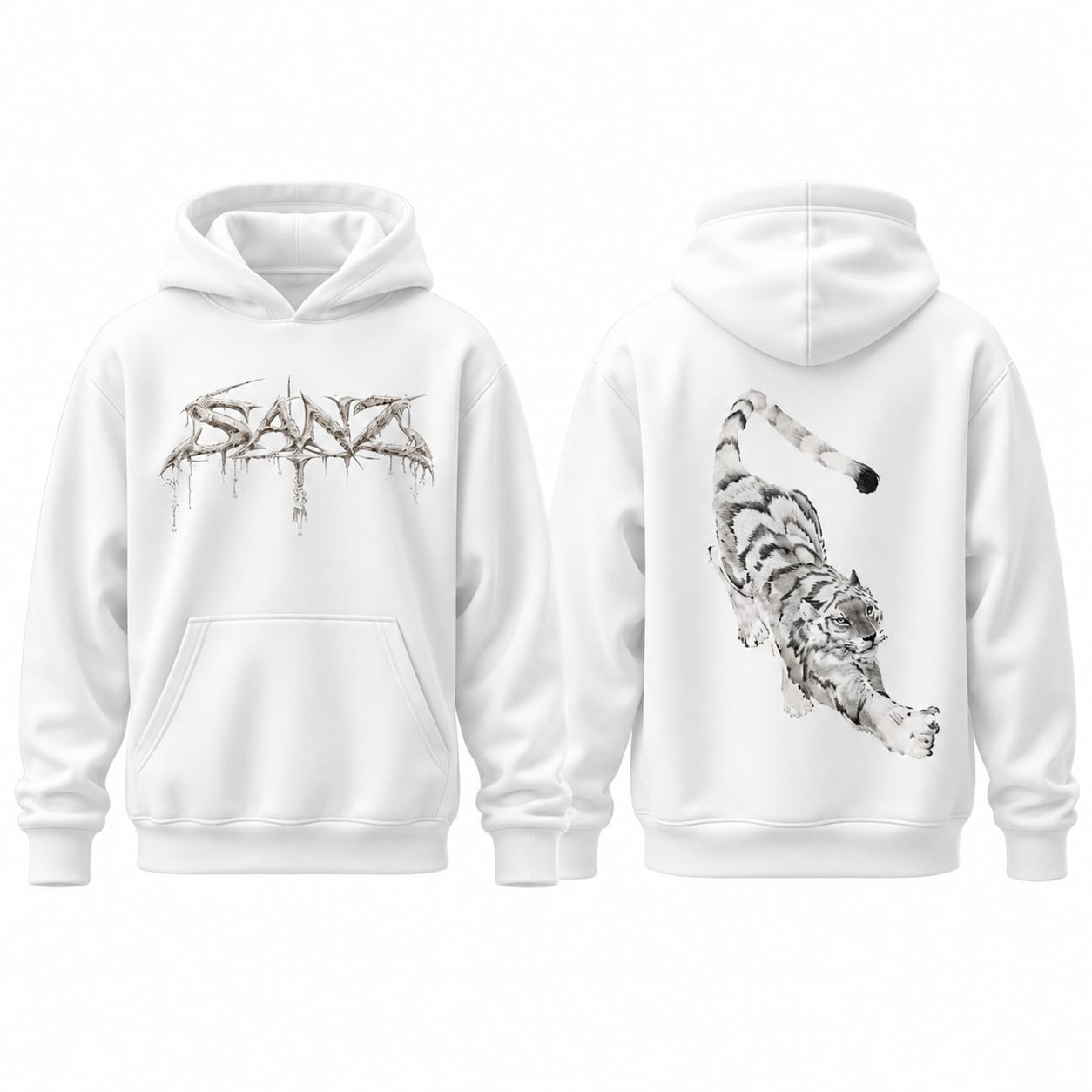 SANZ Ink Brush Tiger Hoodie — White Edition - TIGER COLLECTION Detay