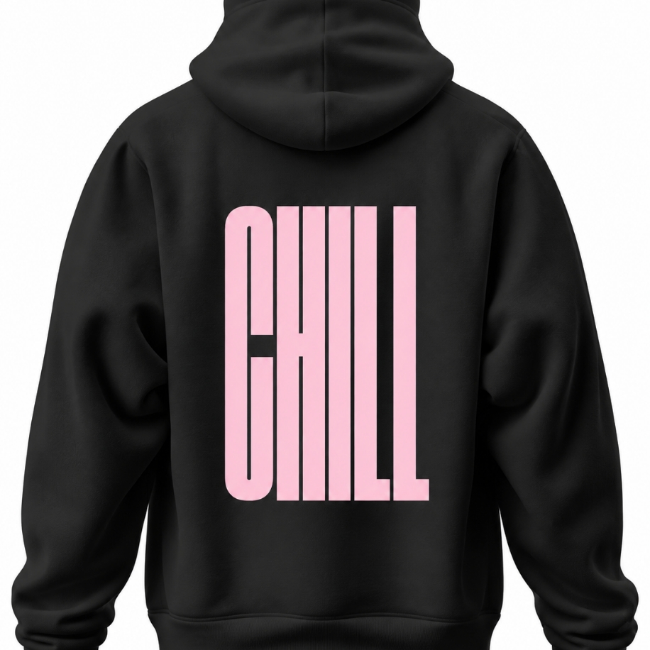 SANZ CHILL Pink Oversize Hoodie – Siyah - CHILL BLACK DROP Model