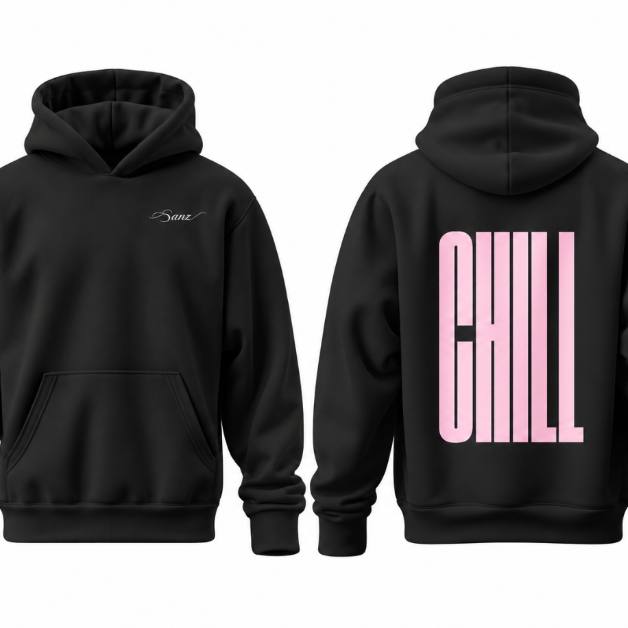 SANZ CHILL Pink Oversize Hoodie – Siyah - CHILL BLACK DROP Gorsel 5