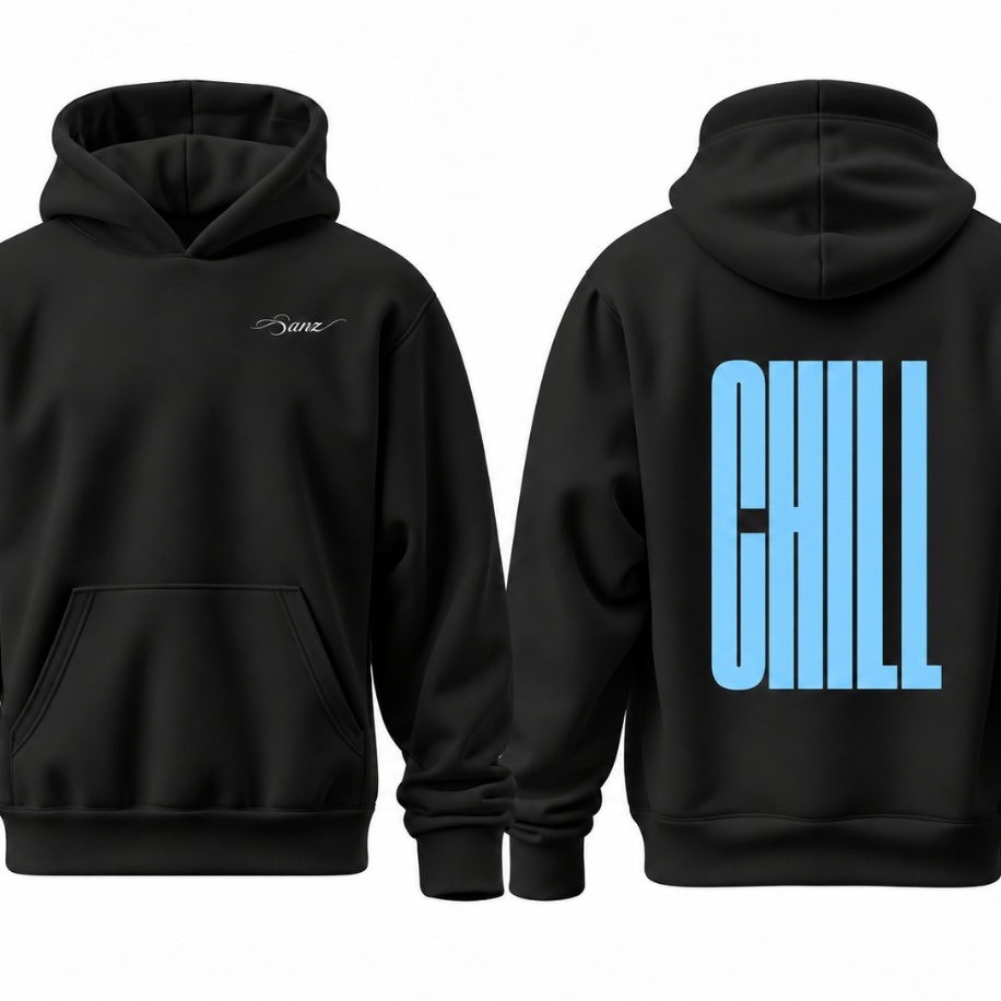 SANZ CHILL Sky Blue Oversize Hoodie – Siyah - CHILL BLACK DROP Gorsel 5
