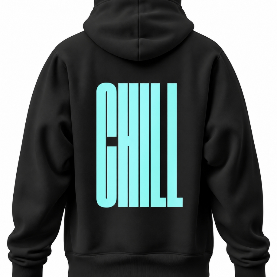 SANZ CHILL Aqua Oversize Hoodie – Siyah - CHILL BLACK DROP Model
