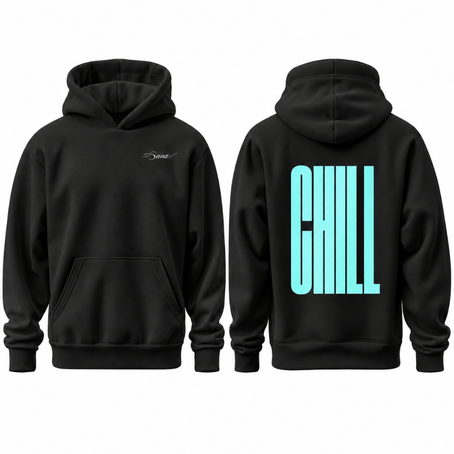 SANZ CHILL Aqua Oversize Hoodie – Siyah - CHILL BLACK DROP Gorsel 5