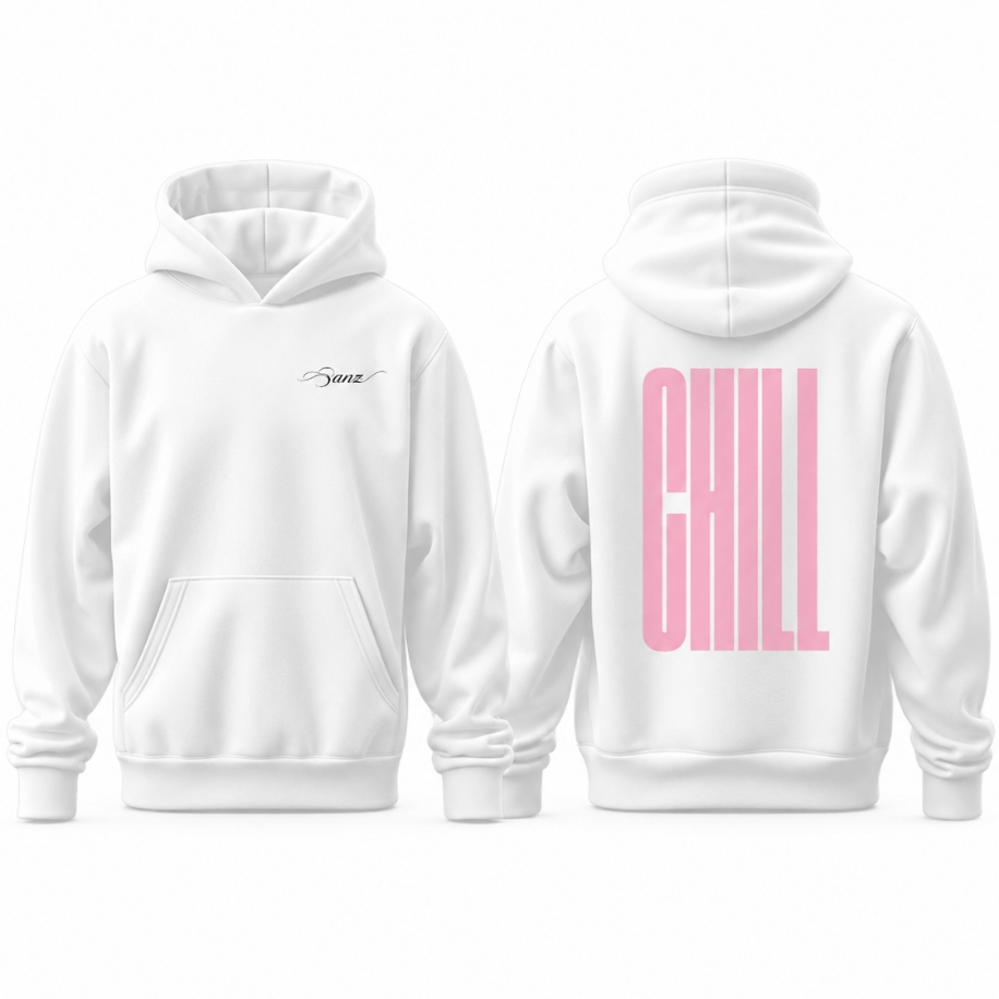 SANZ CHILL Pink Oversize Hoodie – Beyaz - CHILL WHITE DROP Gorsel 5