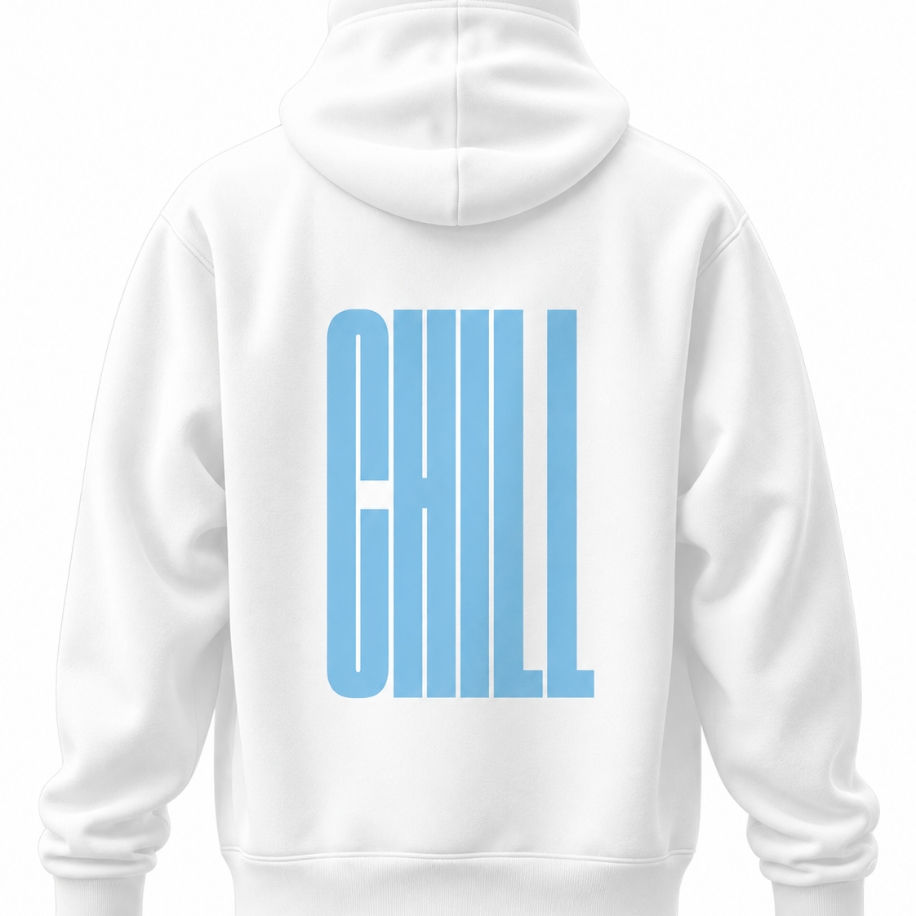 SANZ CHILL Sky Blue Oversize Hoodie – Beyaz - CHILL WHITE DROP Model