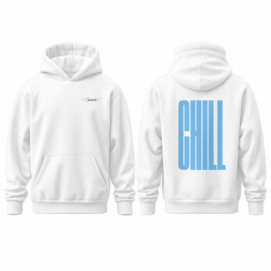 SANZ CHILL Sky Blue Oversize Hoodie – Beyaz - CHILL WHITE DROP Gorsel 5