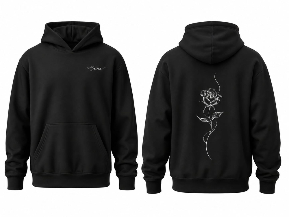 SANZ FRAGILE BLOOM Midnight Rose Oversize Hoodie – Siyah - FRAGILE BLOOM Detay