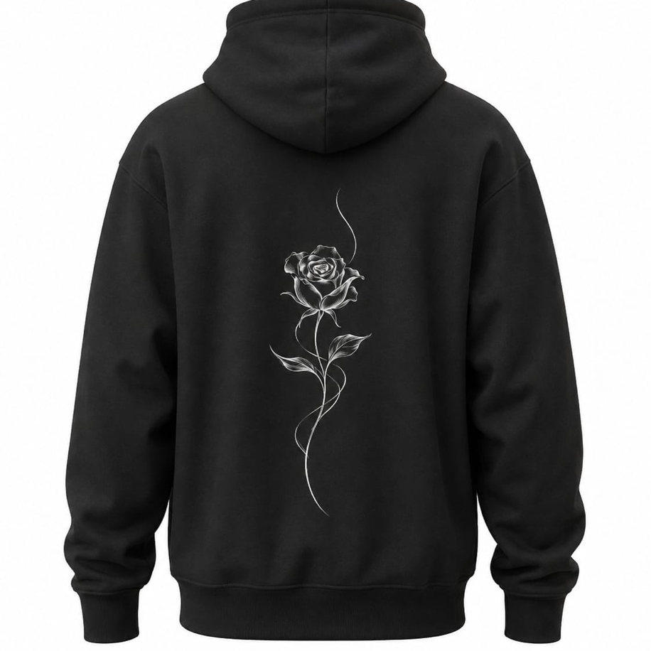 SANZ FRAGILE BLOOM Midnight Rose Oversize Hoodie – Siyah - FRAGILE BLOOM Model