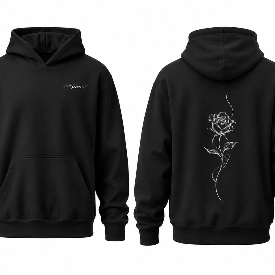 SANZ FRAGILE BLOOM Midnight Rose Oversize Hoodie – Siyah - FRAGILE BLOOM Gorsel 6