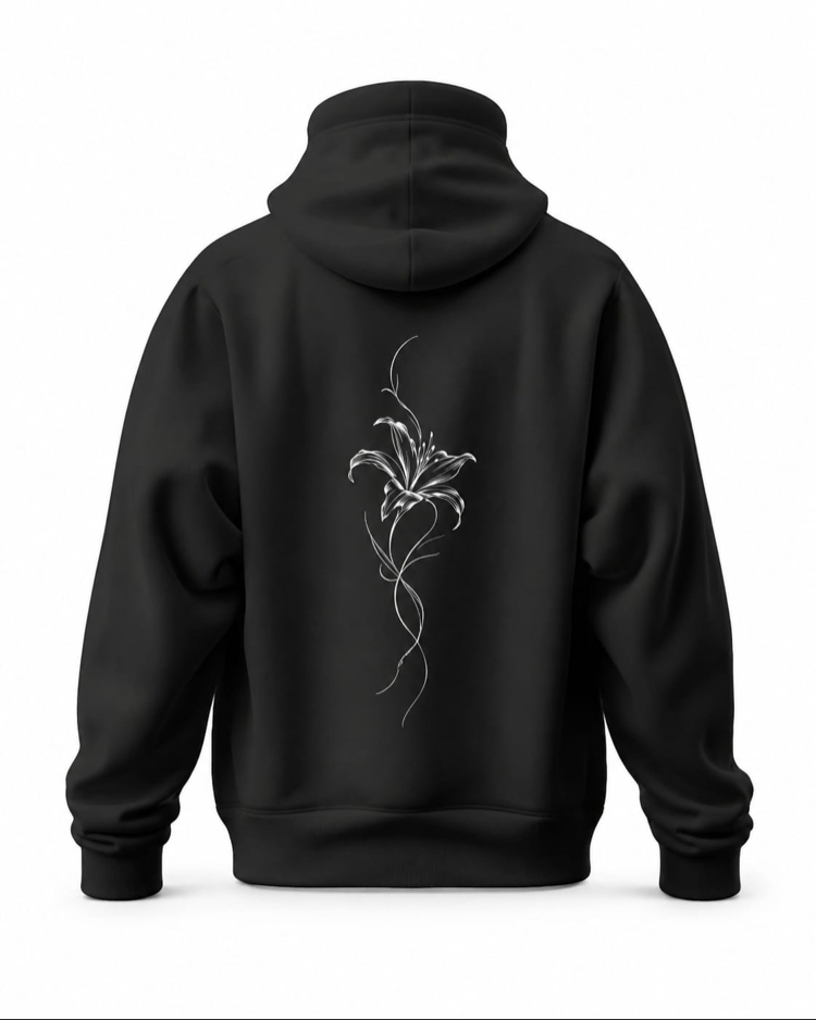 FRAGILE BLOOM Silver Lily Oversize Hoodie – Siyah