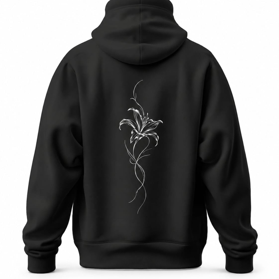 SANZ FRAGILE BLOOM Silver Lily Oversize Hoodie – Siyah - FRAGILE BLOOM Model