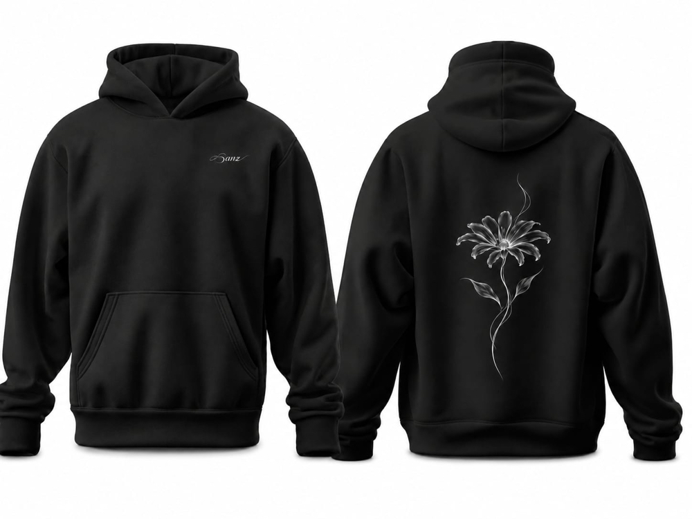 SANZ FRAGILE BLOOM Moonflower Oversize Hoodie – Siyah - FRAGILE BLOOM Detay