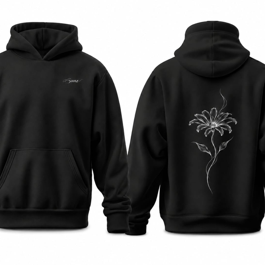 SANZ FRAGILE BLOOM Moonflower Oversize Hoodie – Siyah - FRAGILE BLOOM Gorsel 6