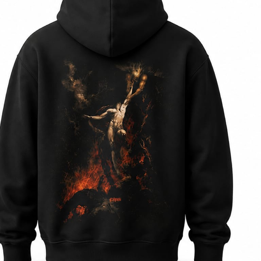 SANZ HOLLOW Fallen in Flames Oversize Hoodie – Siyah - HOLLOW DROP Model