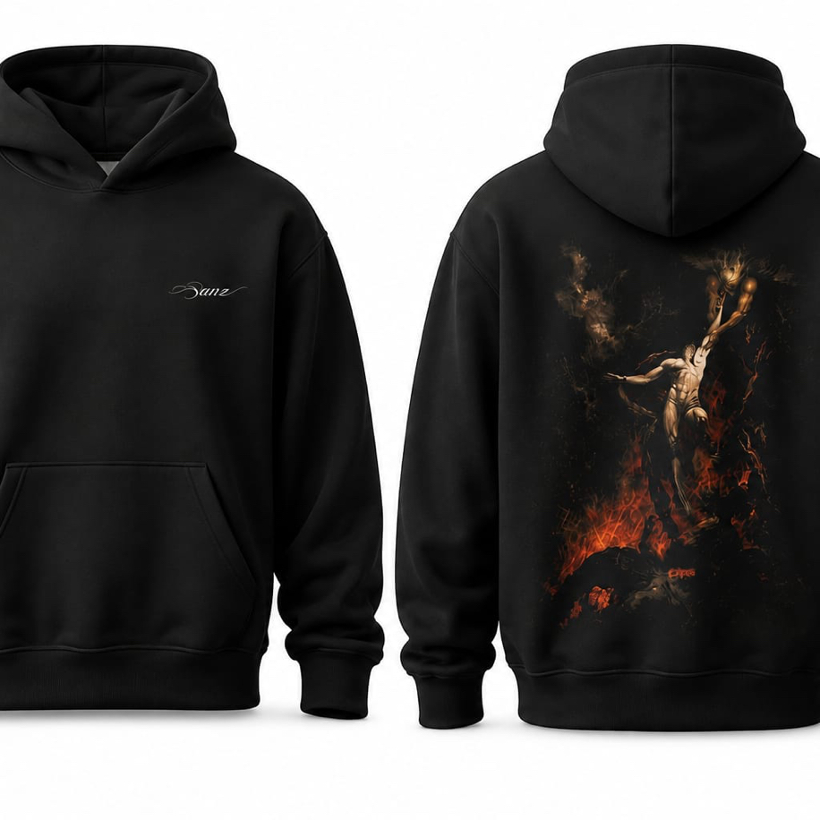 SANZ HOLLOW Fallen in Flames Oversize Hoodie – Siyah - HOLLOW DROP Gorsel 6