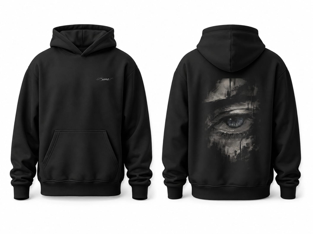SANZ HOLLOW Ink Gaze Oversize Hoodie – Siyah - HOLLOW DROP Detay