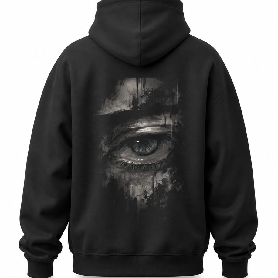 SANZ HOLLOW Ink Gaze Oversize Hoodie – Siyah - HOLLOW DROP Model
