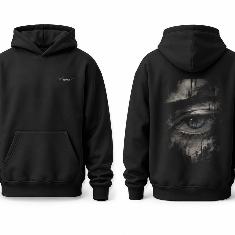 SANZ HOLLOW Ink Gaze Oversize Hoodie – Siyah - HOLLOW DROP Gorsel 6