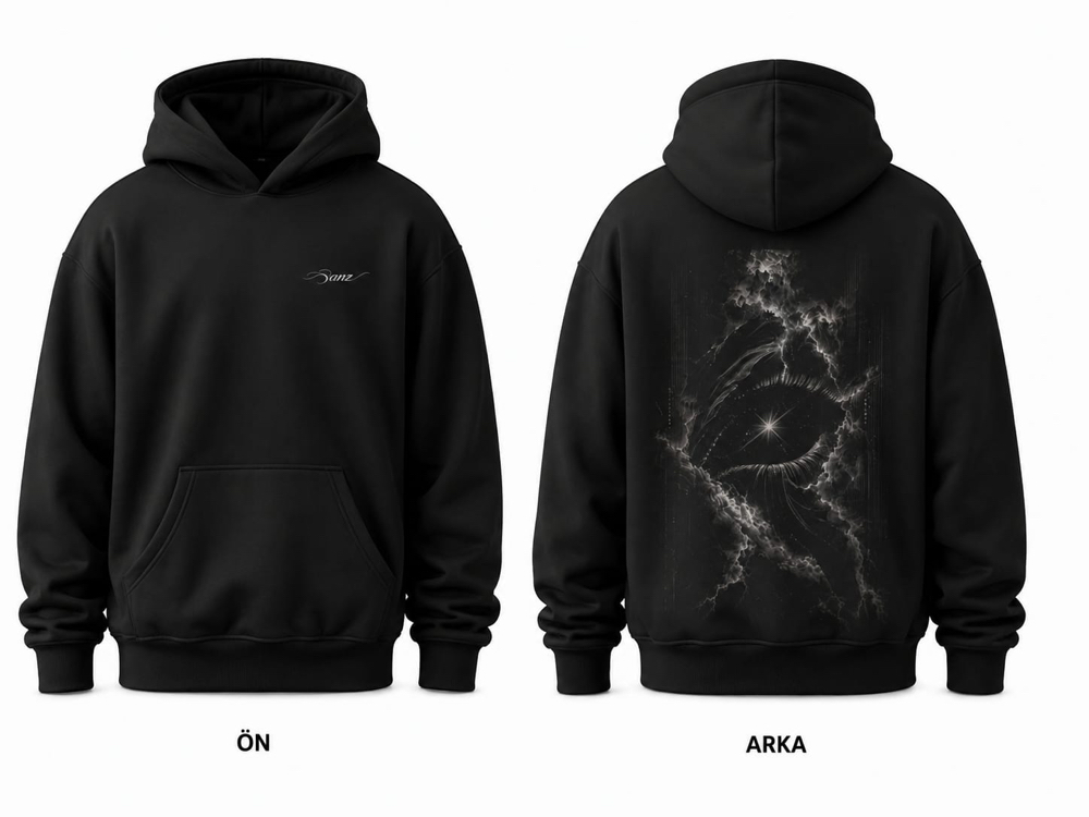 SANZ HOLLOW Lightning Eye Oversize Hoodie – Siyah - HOLLOW DROP Detay