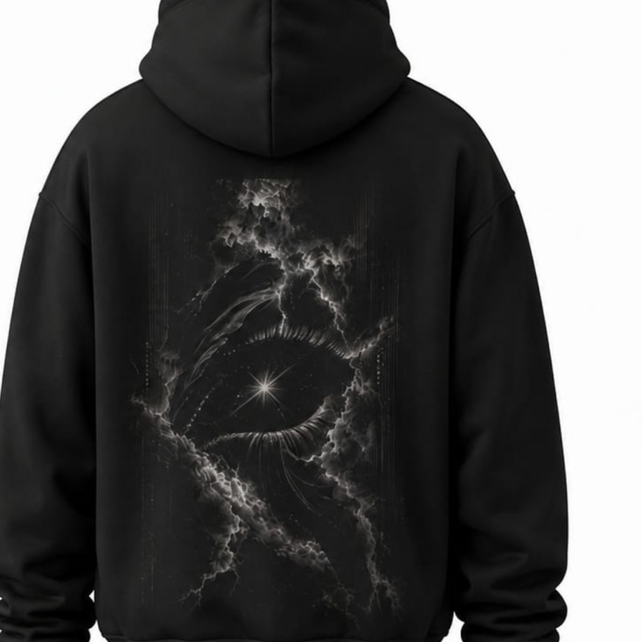 SANZ HOLLOW Lightning Eye Oversize Hoodie – Siyah - HOLLOW DROP Model