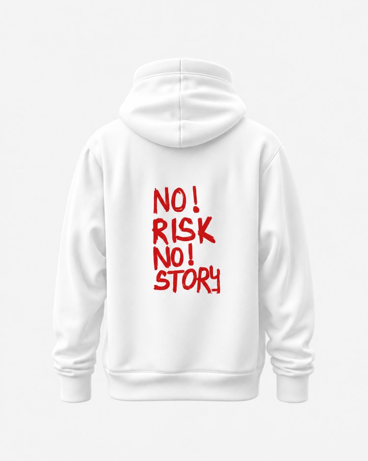 NO RISK NO STORY Red Marker Oversize Hoodie – Beyaz
