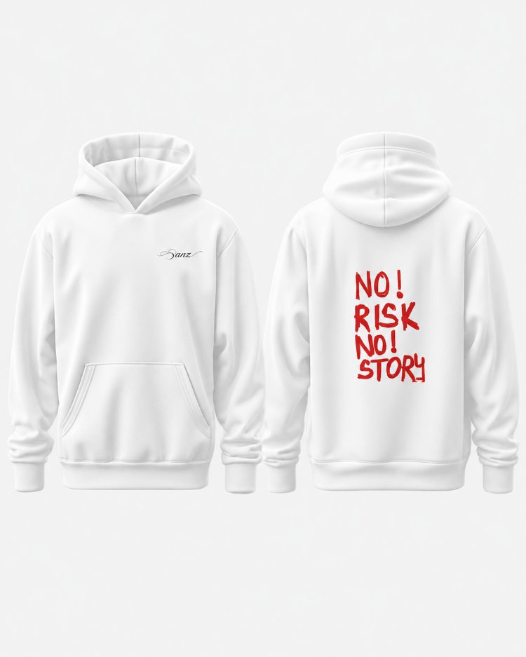 NO RISK NO STORY Red Marker Oversize Hoodie – Beyaz