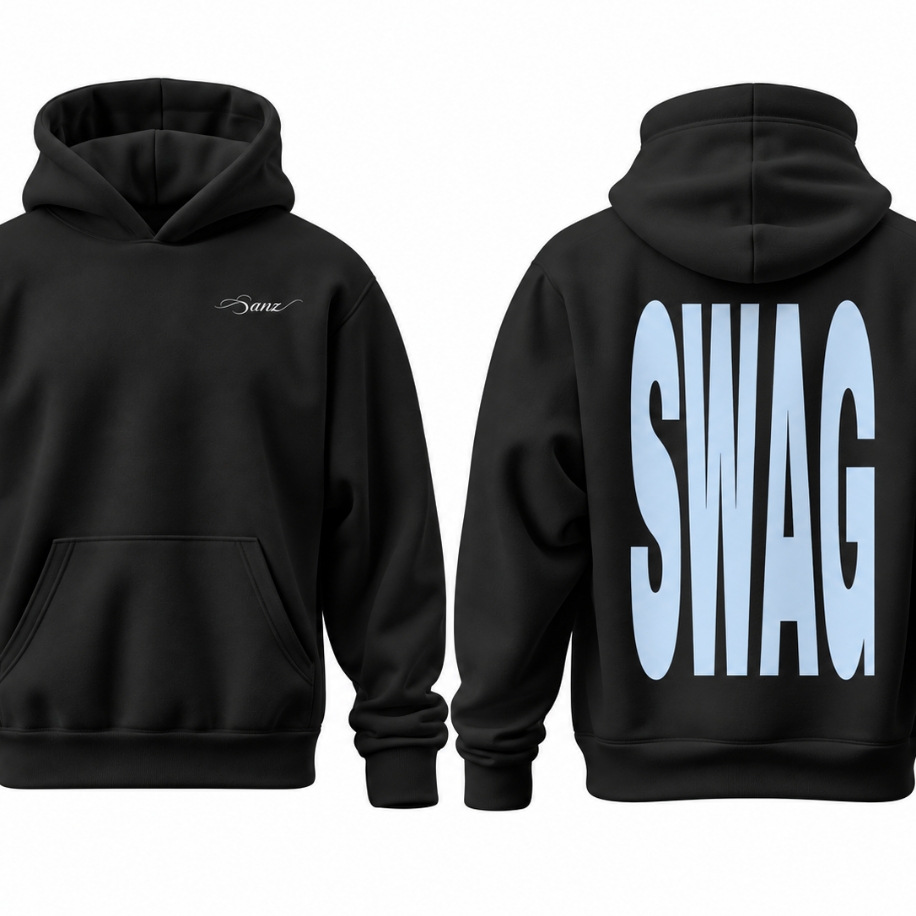 SANZ SWAG Ice Blue XL Oversize Hoodie – Siyah - SWAG DROP Gorsel 5
