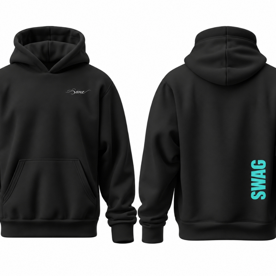 SANZ SWAG Turquoise Vertical Oversize Hoodie – Siyah - SWAG DROP Gorsel 5