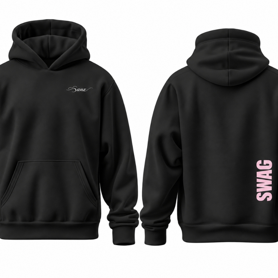 SANZ SWAG Pink Vertical Oversize Hoodie – Siyah - SWAG DROP Gorsel 5