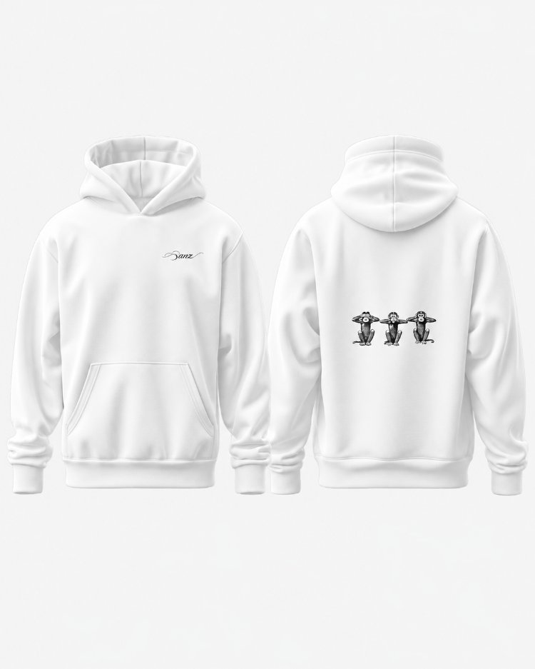 THREE MONKEYS Oversize Hoodie – Beyaz