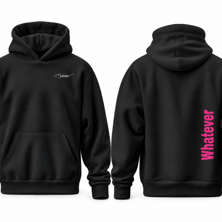 SANZ WHATEVER Fuchsia Oversize Hoodie – Siyah - WHATEVER BLACK Gorsel 5