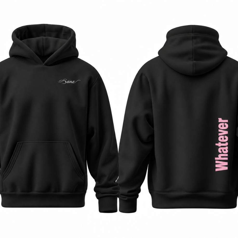 SANZ WHATEVER Blush Oversize Hoodie – Siyah - WHATEVER BLACK Gorsel 5