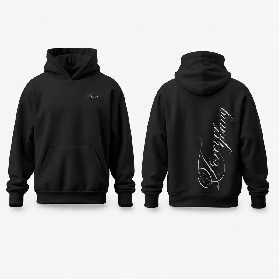 SANZ WHISPERS Forever Young Oversize Hoodie – Siyah - WHISPERS DROP Gorsel 6