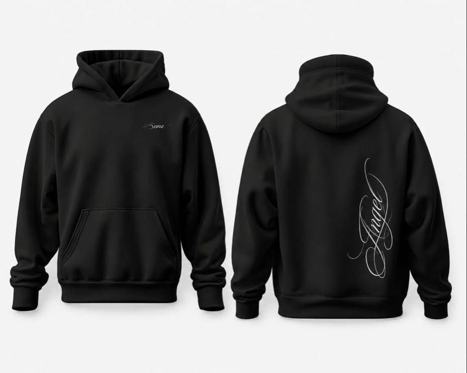 SANZ WHISPERS Angel Oversize Hoodie – Siyah - WHISPERS DROP Detay