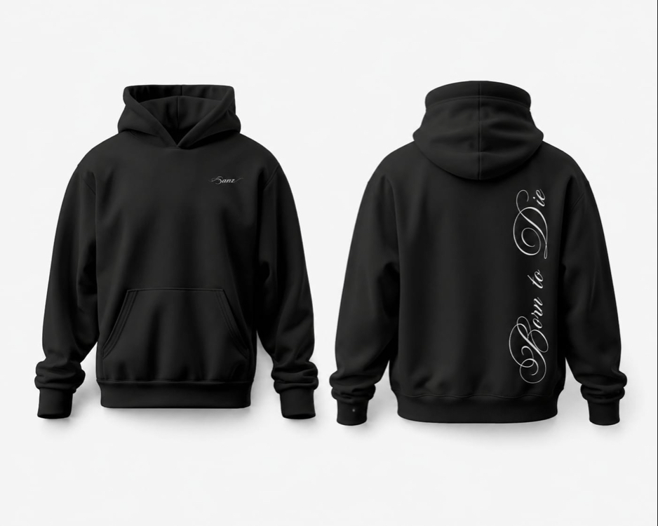 SANZ WHISPERS Born to Die Oversize Hoodie – Siyah - WHISPERS DROP Detay