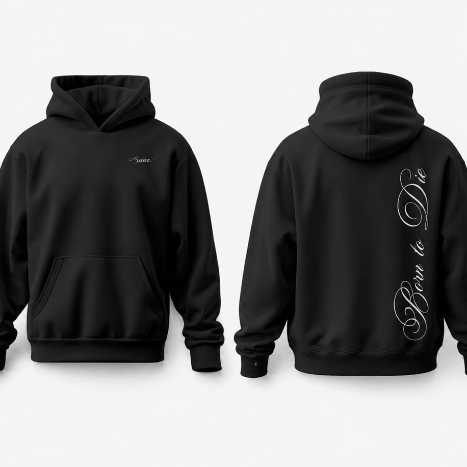 SANZ WHISPERS Born to Die Oversize Hoodie – Siyah - WHISPERS DROP Gorsel 6