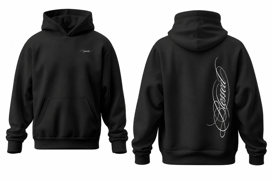 SANZ WHISPERS Blessed Oversize Hoodie – Siyah - WHISPERS DROP Detay