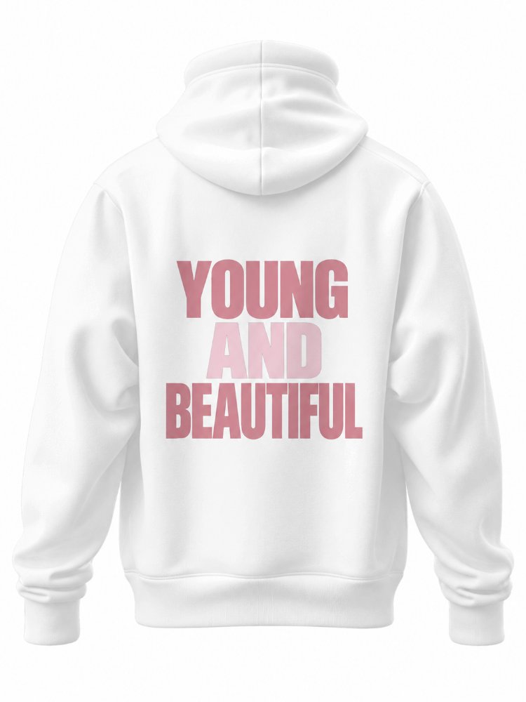 YOUNG & BEAUTIFUL Rose Oversize Hoodie – Beyaz