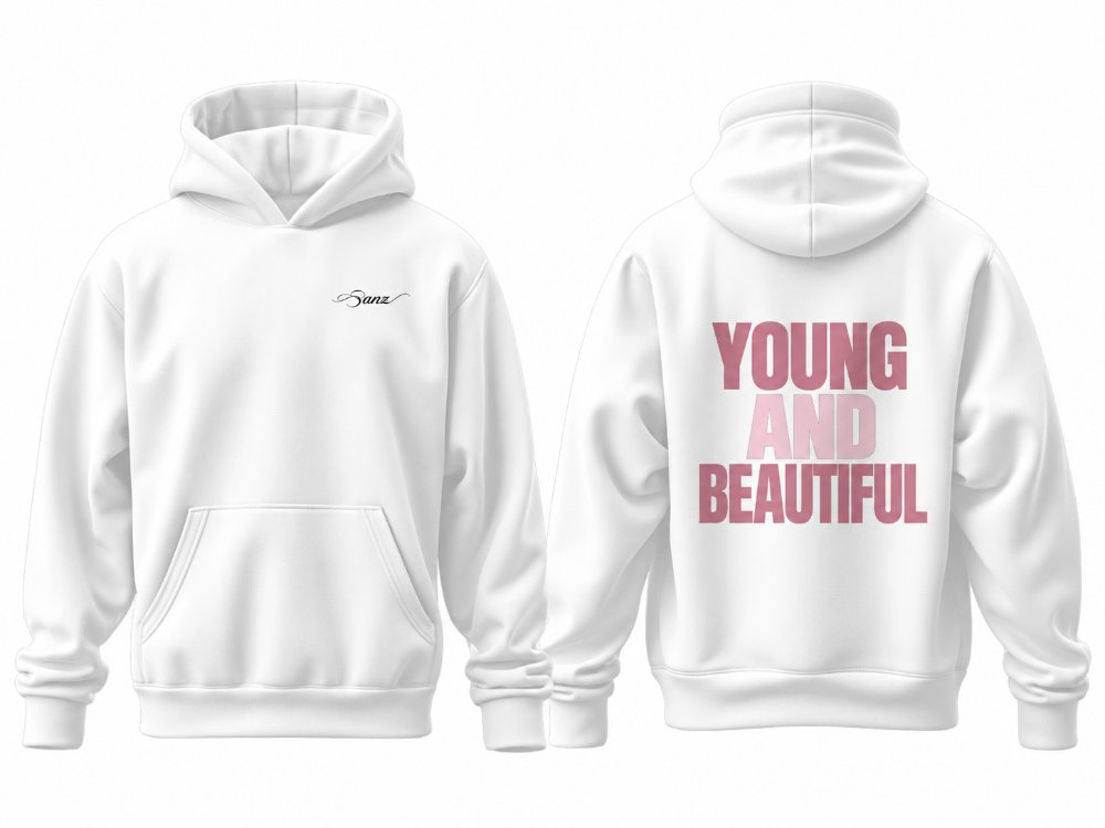 YOUNG & BEAUTIFUL Rose Oversize Hoodie – Beyaz