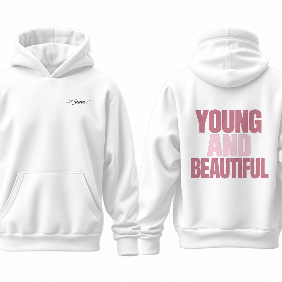 SANZ YOUNG & BEAUTIFUL Rose Oversize Hoodie – Beyaz - YOUNG AND BEAUTIFUL Gorsel 5