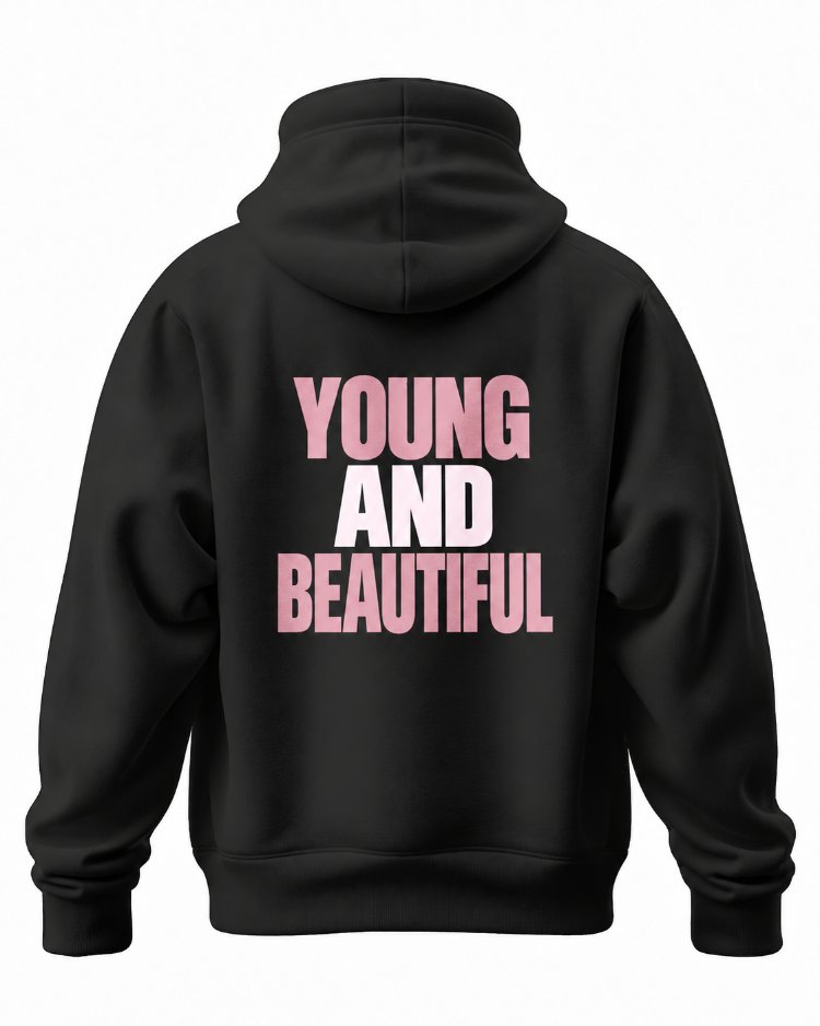YOUNG & BEAUTIFUL Rose Oversize Hoodie – Siyah