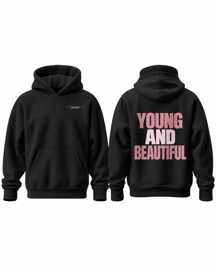 YOUNG & BEAUTIFUL Rose Oversize Hoodie – Siyah